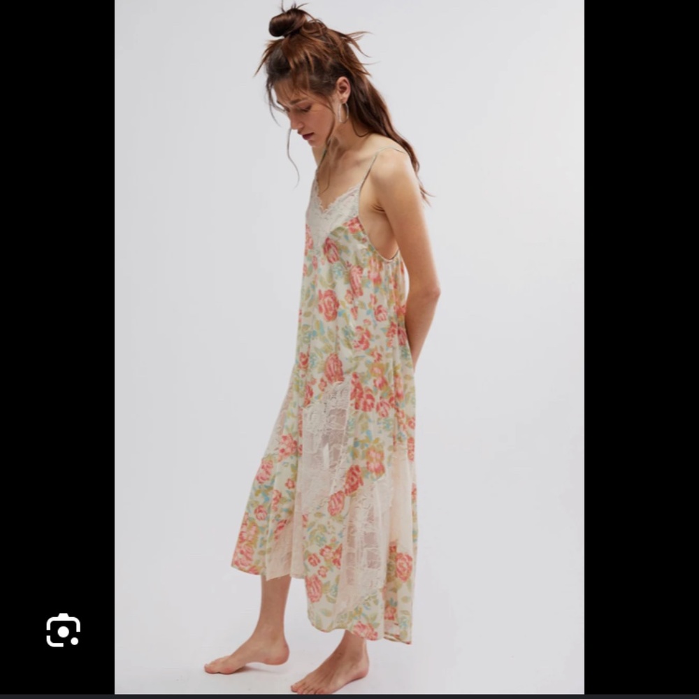 Free People Date Night Intimatley Slip Dress Ivory Floral Tea Rose Lace Small SM